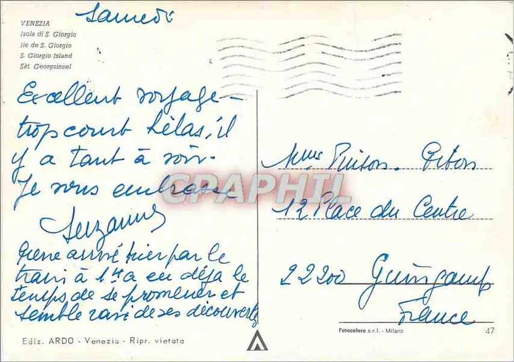 Veneza — Ilha de São Jorge — Edição ARDO - Venezie - Reprodução proibida - Verso
