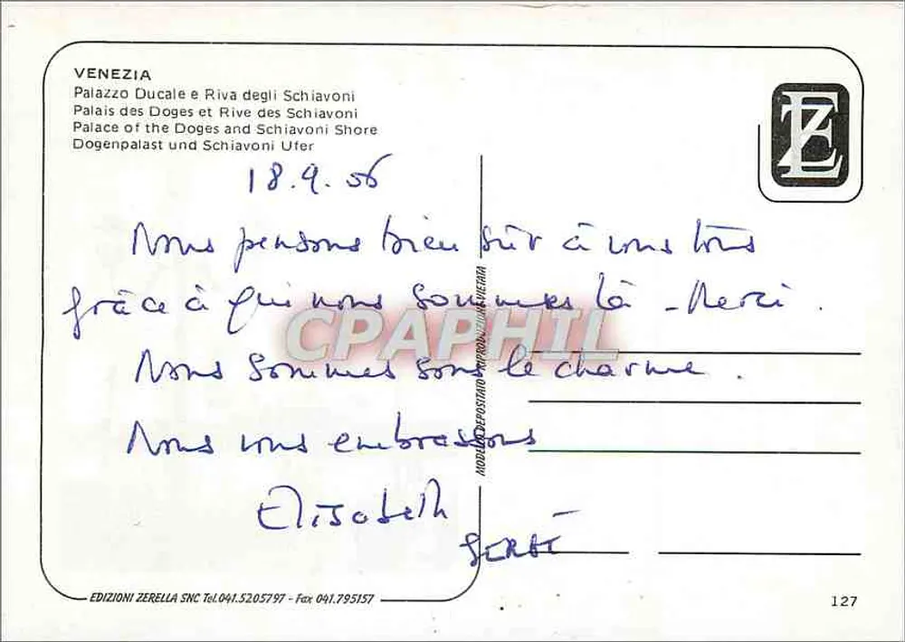 Venedig — Palazzo Ducale und Riva degli Schiavoni — Edition Zerella n°127 - Rückseite