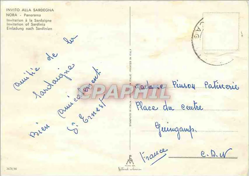 Nora - Panorama — Sardenha — Impressão na Itália - Verso