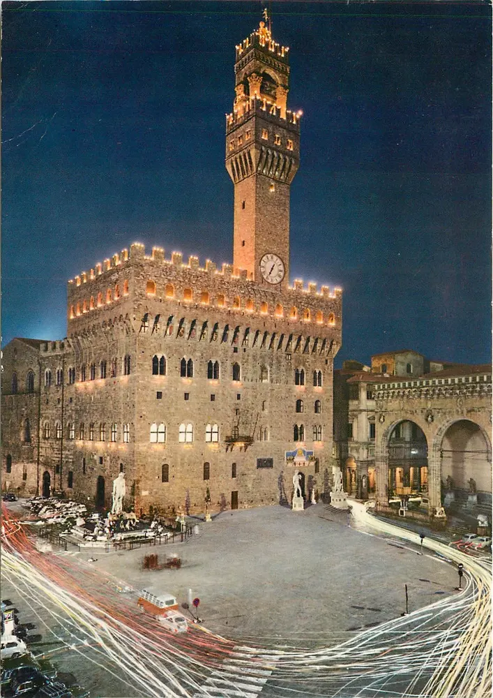 Palazzo Vecchio a Firenze — notte illuminata — Innocenti, n° 232 - Recto
