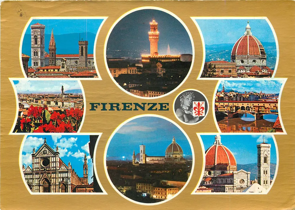 Florenz — Panoramablick — Antike Ansichtskarte aus der Serie Lusso-Oro, Nr. 5/75 - Vorderseite