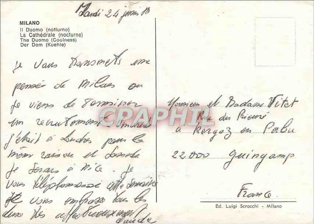 Milão — O Duomo à noite — Ed. Luigi Scrocchi - Milão - Verso