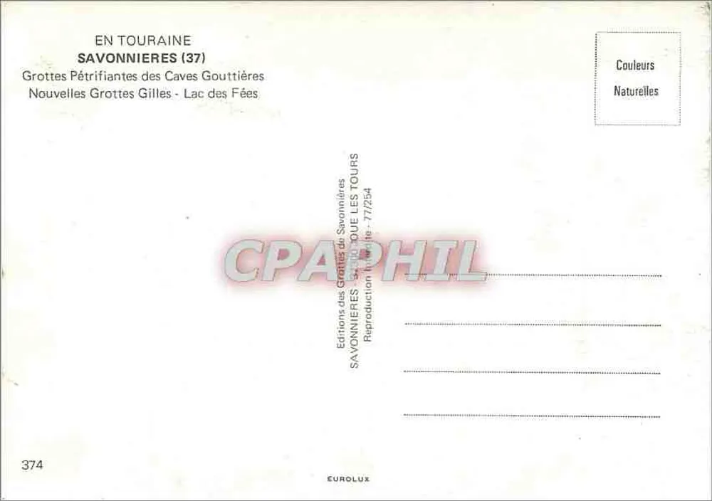 Petrifizierende Höhlen der Gouttières-Höhlen — Neue Gilles-Höhlen — Verlag der Savonnieres-Höhlen - Rückseite