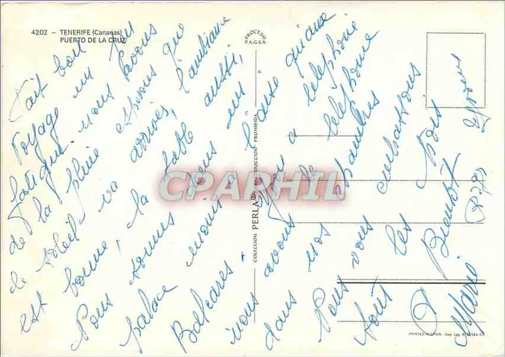 Tenerife — Puerto de La Cruz — éditeur P.A.G.S.A. n° 4202 - Verso