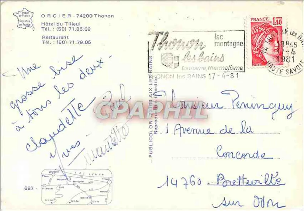 Hotel do Tilleul — Thonon-les-Bains — Publicolor - Verso