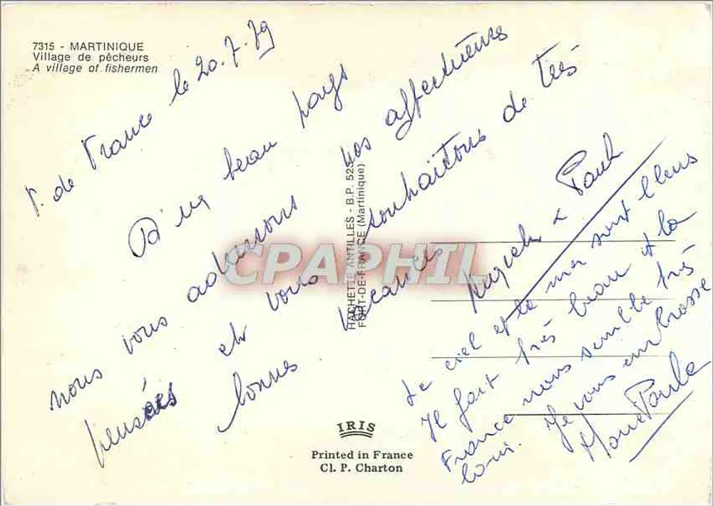Martinique — Dorp van visserij — IRIS, Cl. P. Charton - Achterkant