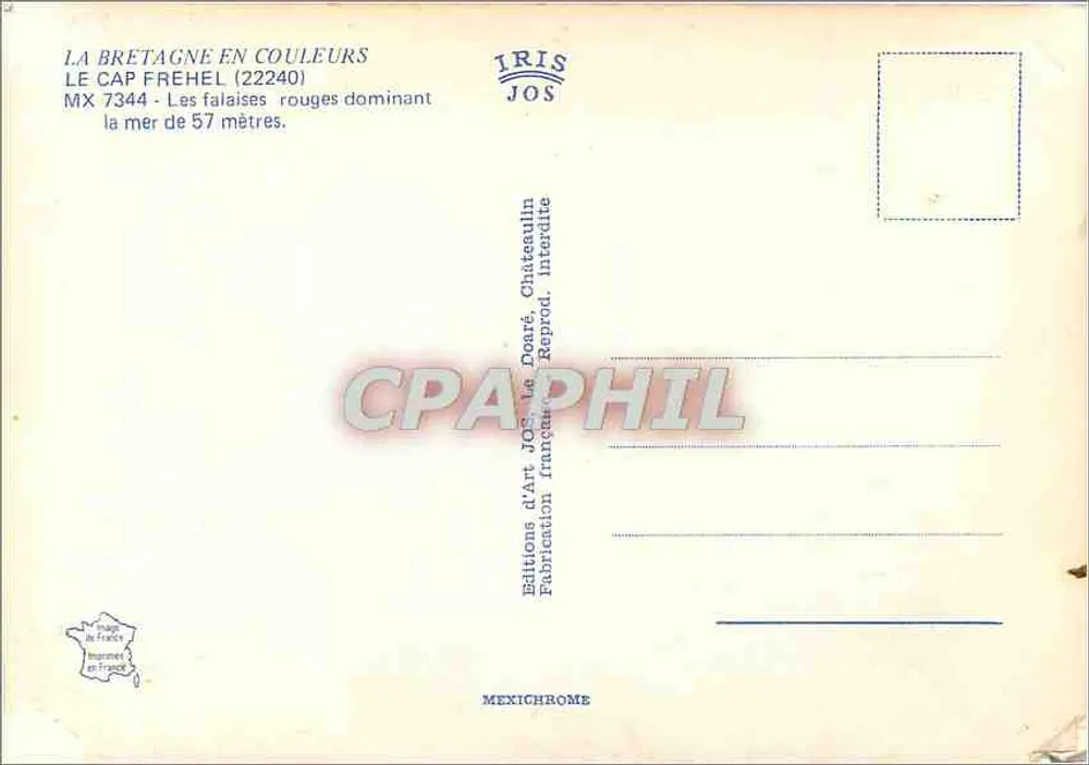 Klippen van Cap Fréhel — Uitgever JOS, n° MX 7344 - Achterkant