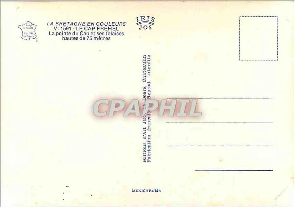 Cabo Fréhel — A ponta do Cabo e suas falésias de 75 metros — Edições de Arte JOS, Châteaulin - Verso