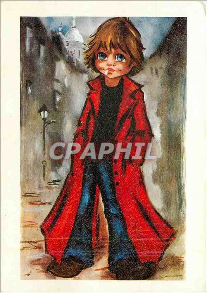 Criança com casaco vermelho — rua urbana — Cartas Poulbot Willy N°7 - Frente