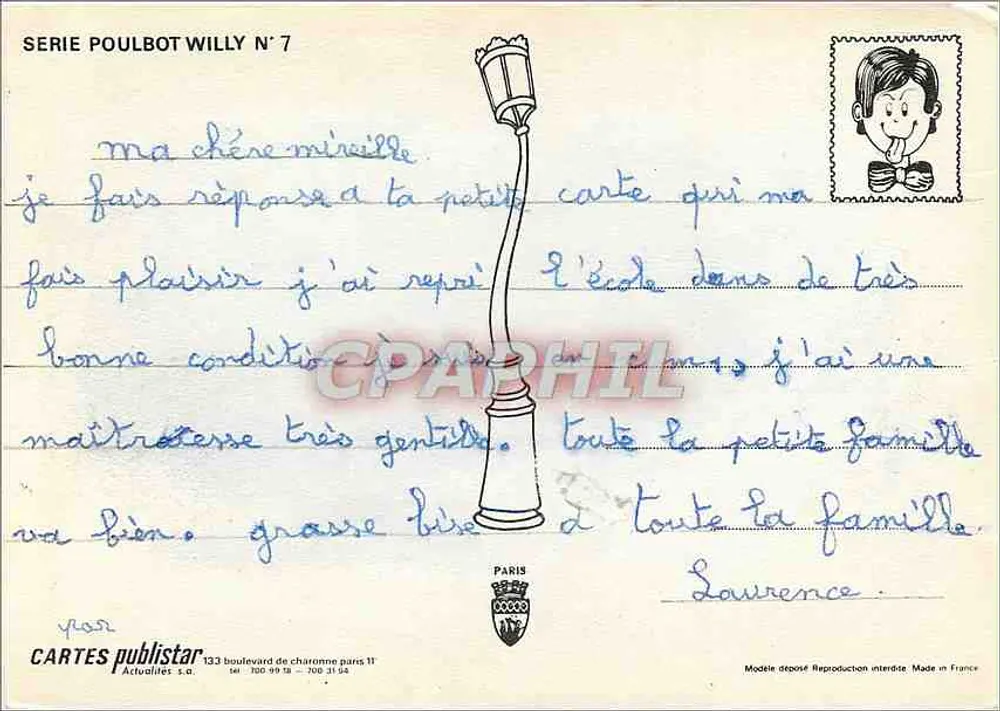 Criança com casaco vermelho — rua urbana — Cartas Poulbot Willy N°7 - Verso