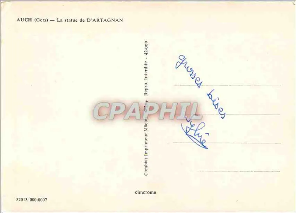 Auch (Gers) — Estátua de D'Artagnan — Impressor Combier - Verso