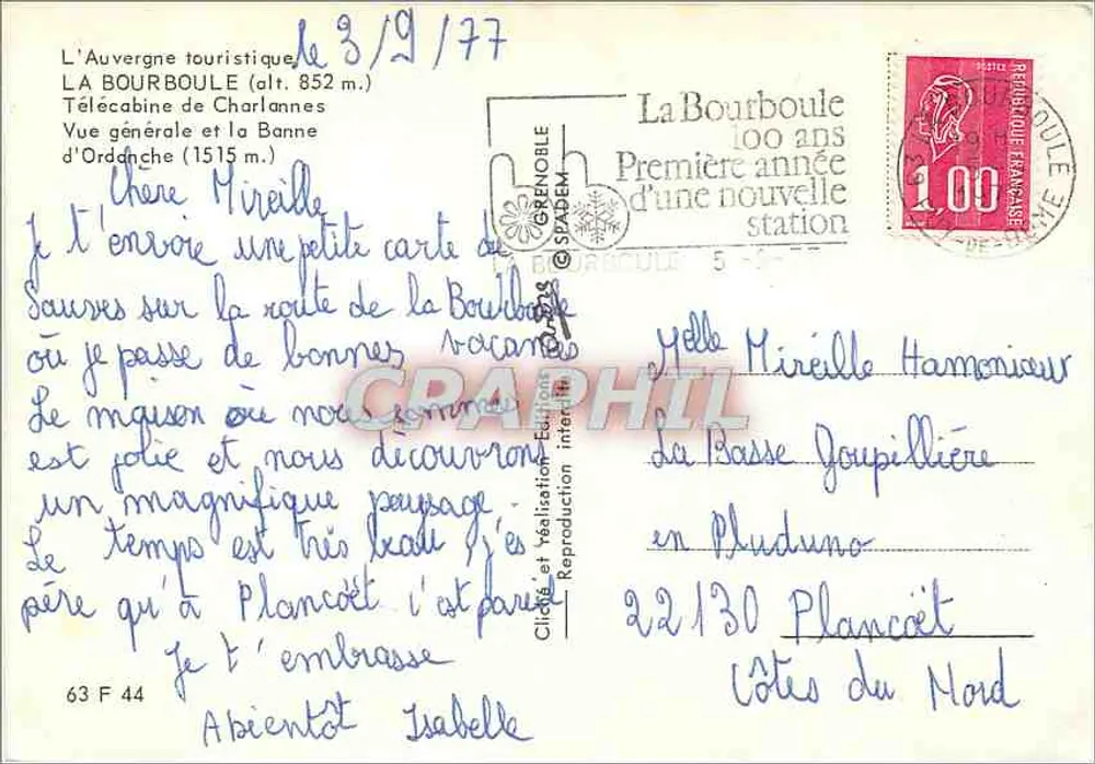 La Bourboule — Allgemeiner Blick und die Banne d'Ordanche — Grenoble-Ausgabe - Rückseite