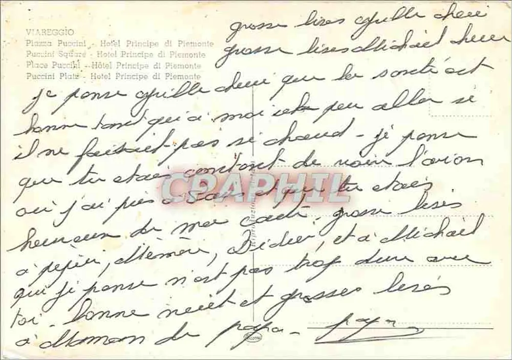 Viareggio — Hotel Principe di Piemonte — unbekannter Verleger - Rückseite