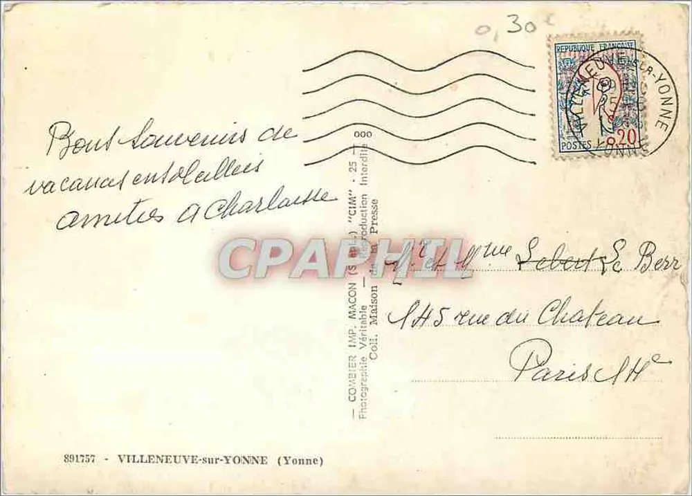 Villeneuve-sur-Yonne (Yonne) — collage de 3 vues — editor CIM, n°891757 - Verso
