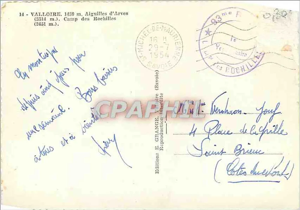 Valloire — Aiguilles d'Arves — Camp des Rochilles — Edições E. Grange - Verso