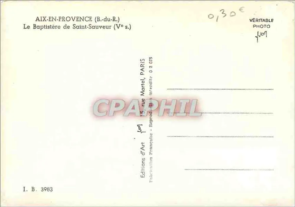 Aix-en-Provence (B.-du-R.) - Le Baptistère de Saint-Sauveur (Ve s.) — Éditions d'Art, Paris - Verso