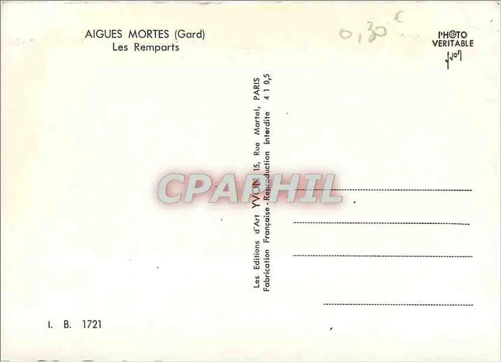 Aigues Mortes (Gard) — Os Muros — Edições de Arte Yvcon, Paris - Verso