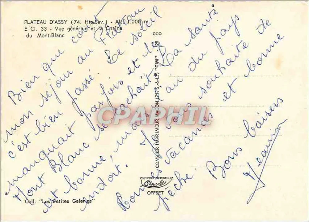 Plateau d'Assy (74) - Allgemeiner Blick und die Kette des Mont Blanc — Verlag: Combleur Imprimeur - Rückseite