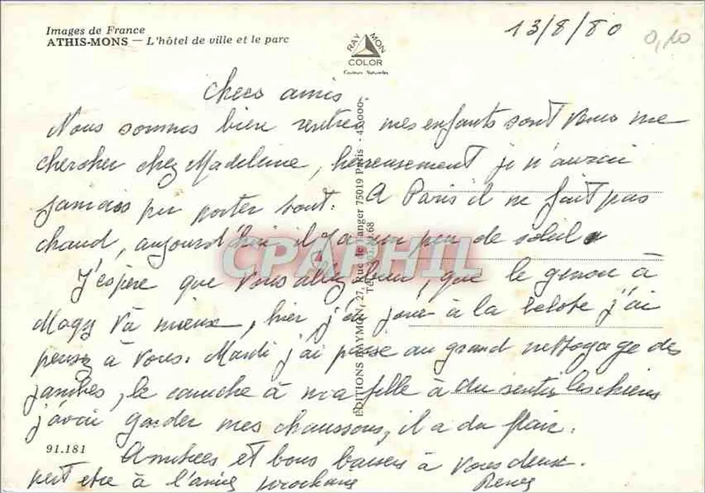 Athies-Mons — Rathaus und Park — Editions de France - Rückseite
