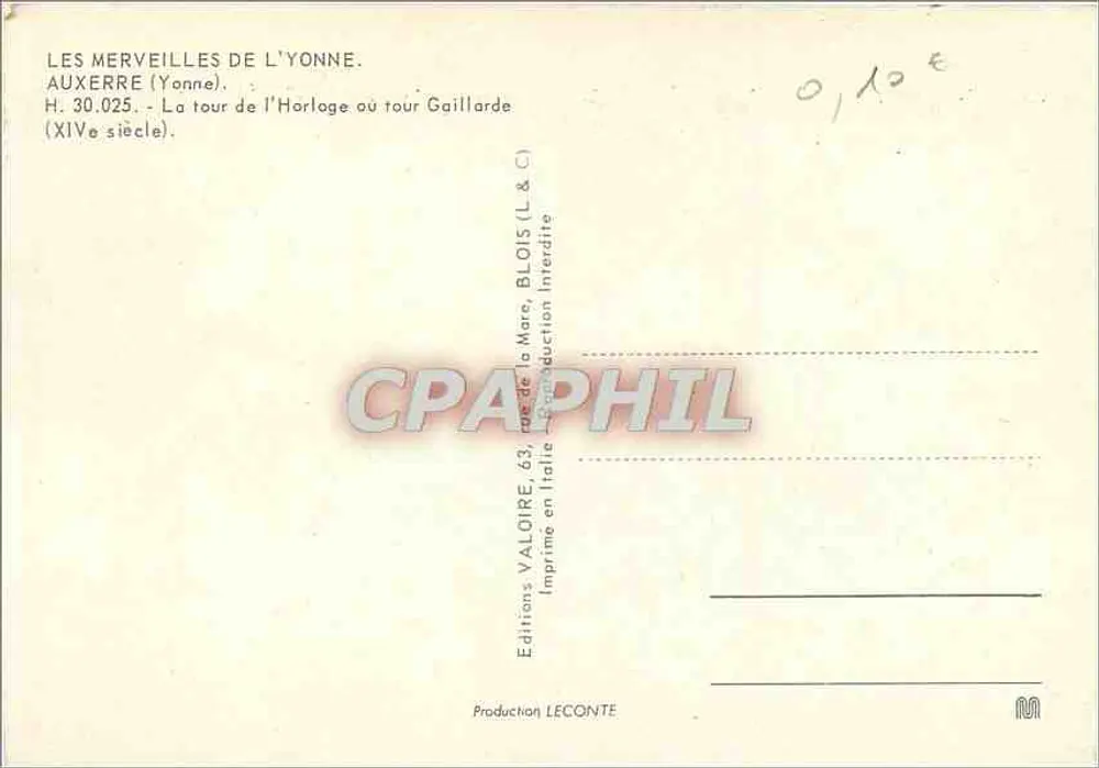 Auxerre — Turm der Uhr (Gaillard-Turm) — Éditions Valoire - Rückseite