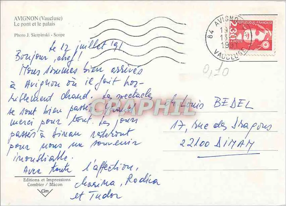 Avignon — Most i pałac — Editions et Impressions Combier / Mâcon - Rewers