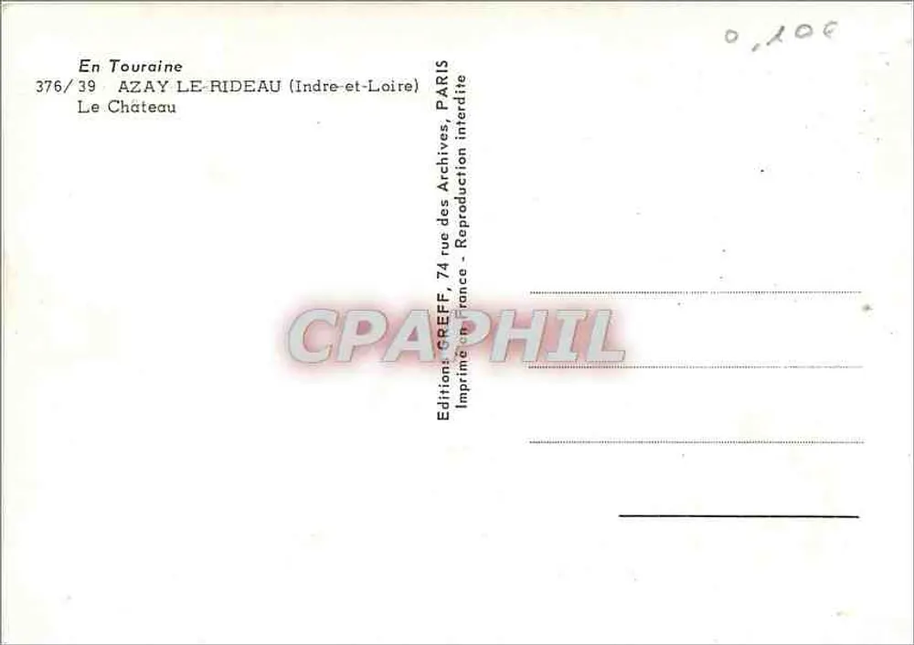 Azay-le-Rideau — Château — Éditions Greff, n°376/39 - Verso