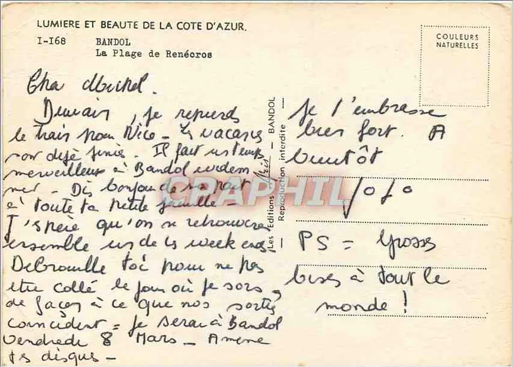 A Praia de Renécos — Bandol — Les Éditions Bandol, I-168 - Verso