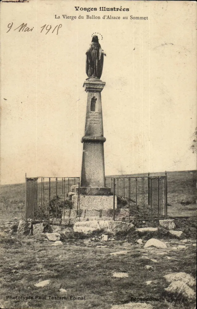 La Vierge du Ballon d'Alsace au Sommet — Vosges illustrées — Phototypie Paul Testart, Épinal - Recto