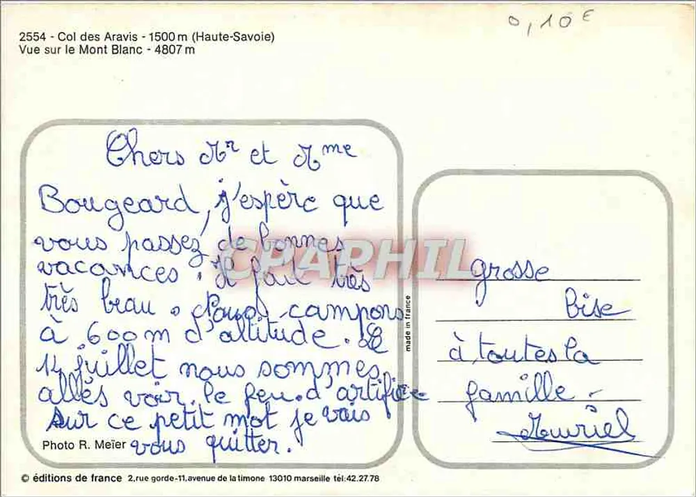 Mont Blanc — Col des Aravis — Editions de France - Rückseite