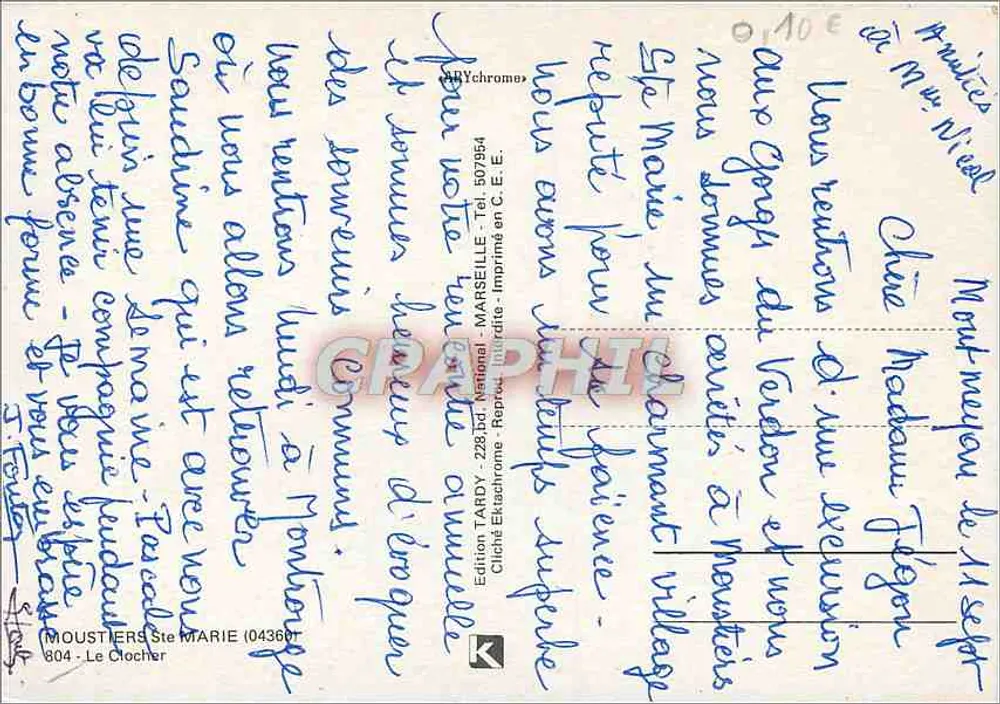 Les Santons — Vista do vilarejo com a igreja e restaurante — Edição Tardy - Verso