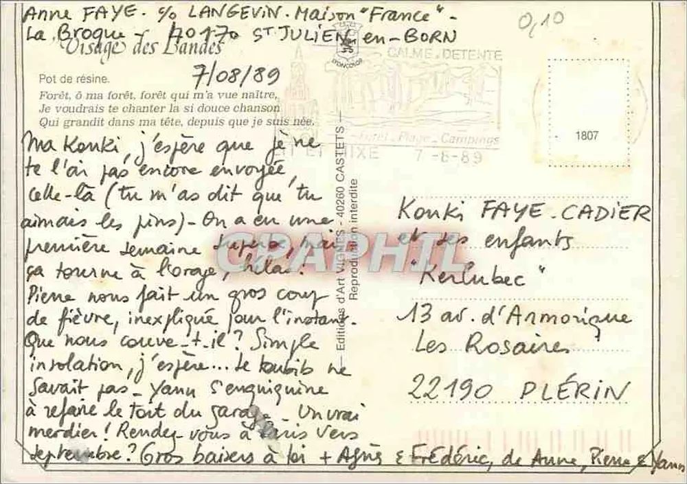 Rosto das Landes — Floresta de resina — J. Vignes - Verso