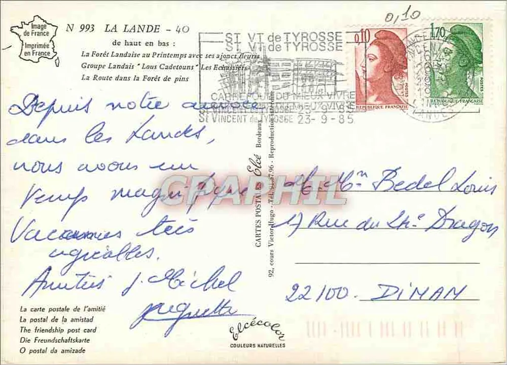 La Lande — Pinienwald und Gruppe von Stelzwandlern — Verlag Eléa - Rückseite