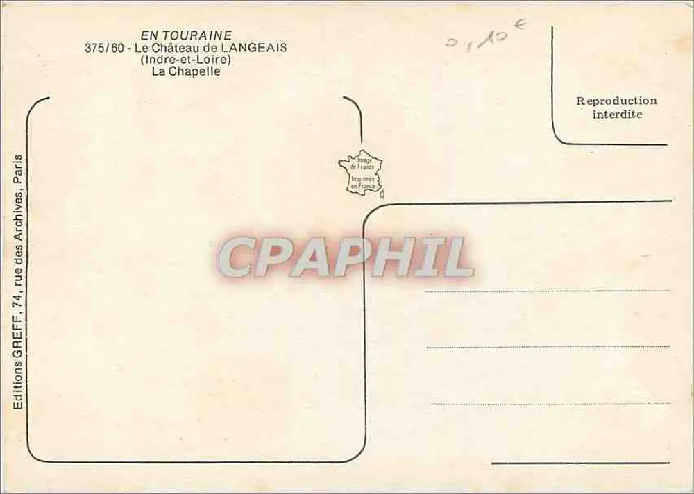 La Chapelle — Le Château de Langeais — Éditions GREFF, Paris - Verso