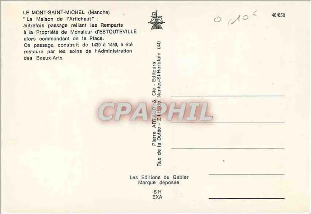 Le Mont-Saint-Michel (Manche) — La Maison de l'Artichaut — Éditions Pierre Artiguel & Cie - Verso