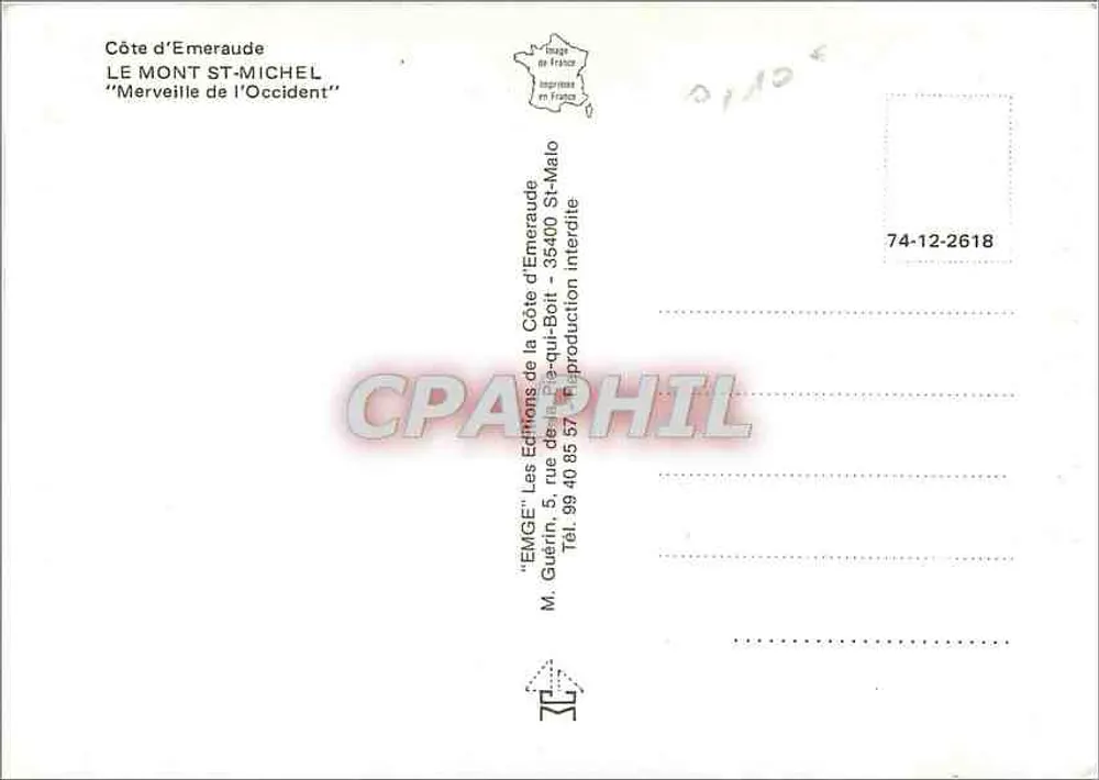 Mont Saint-Michel — Panoramablick — Verlag Emgé, Seriennummer 74-12-2618 - Rückseite