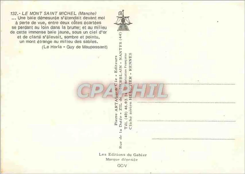 Monte Saint-Michel — vista aérea — Edições Artabe & Cie, n°132 - Verso