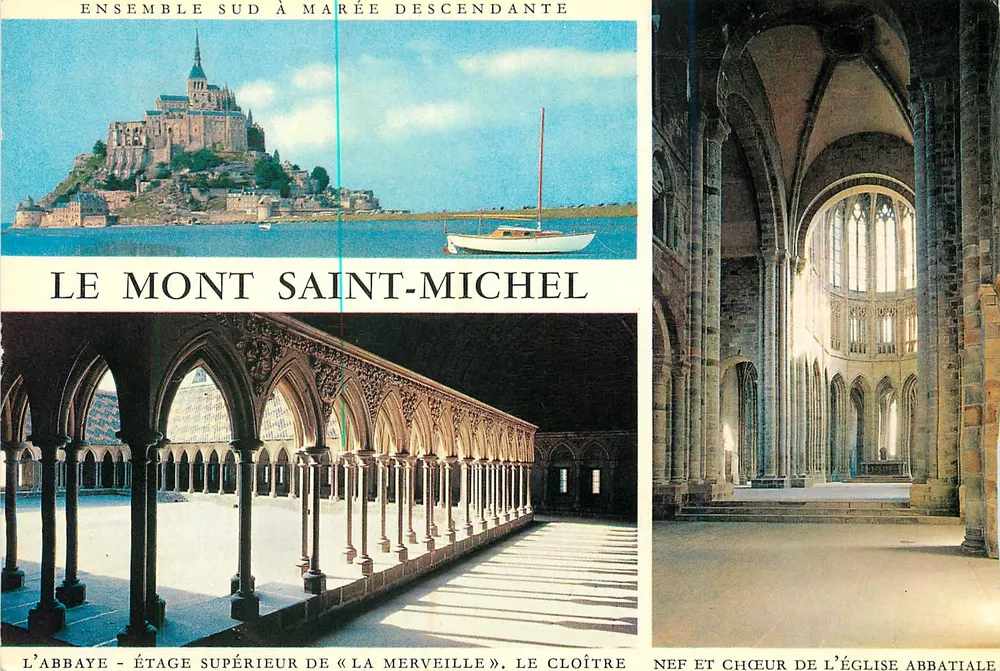 Mont Saint-Michel — Südlicher Bereich bei Ebbe, die Abtei, der Cloister, die Kirchenschiff und der Chor der Abteikirche - Vorderseite