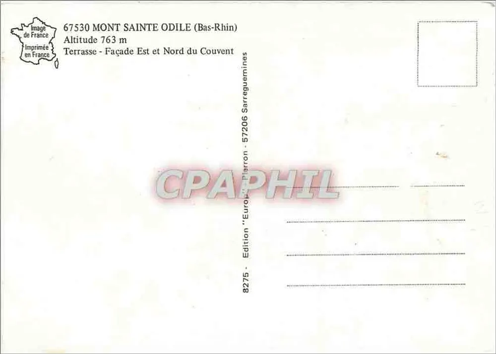Mont Sainte-Odile — Terrasse — Ost- und Nordfassade des Klosters — Edition Europ - Rückseite