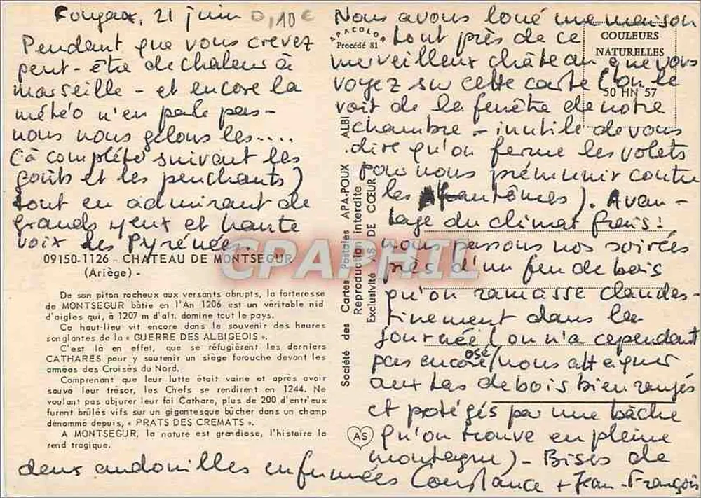 मॉंटसेगर के किला — एक चट्टान के शिखर पर अवशेष — AS (प्रकाशक) संख्या 50 HN 57 - पीछे