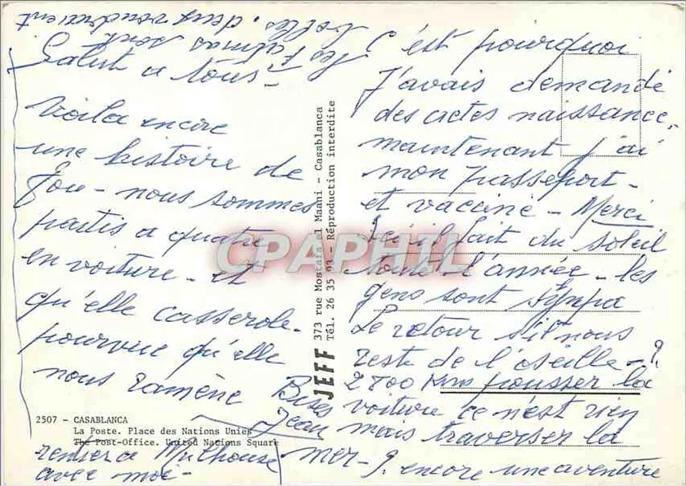 Casablanca — Praça das Nações Unidas — editor La Poste - Verso