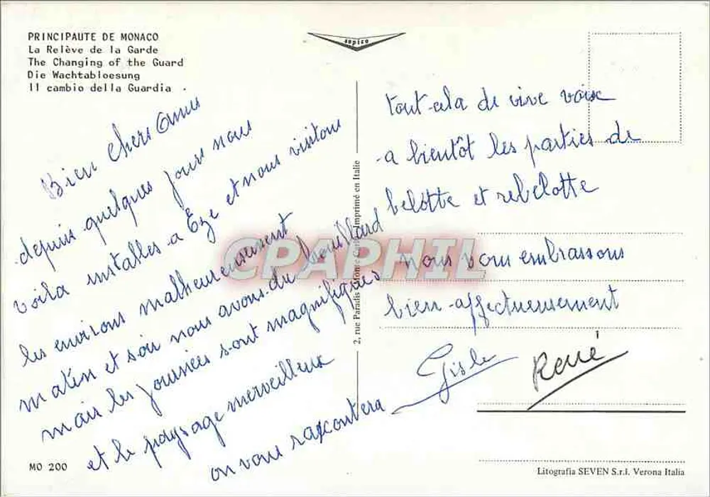 Principat von Monaco — Die Wache wechselt — Litografia SEVEN S.r.l. Verona Italia - Rückseite
