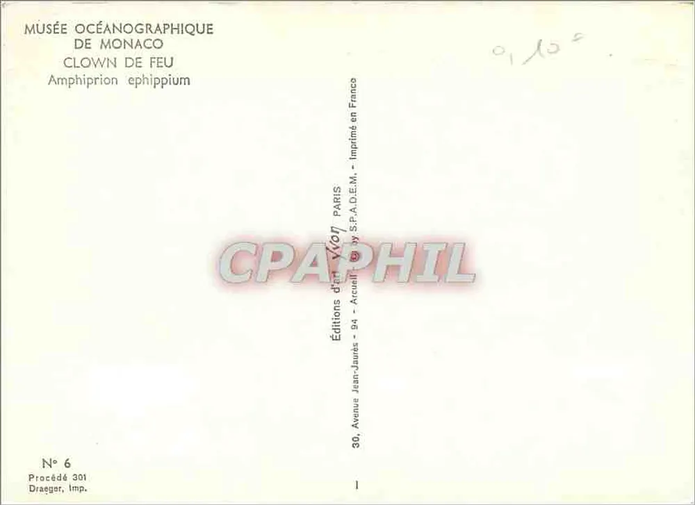 Peixe-palhaço em uma anêmona — Museu Oceanográfico de Mônaco — Éditions Jean-Jaurès, Paris - Verso