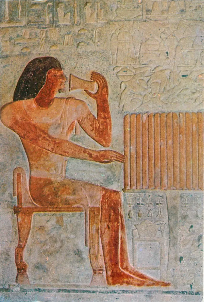 Ptah-Hotep-Mastaba — Ptah-Hotep sitzend vor einer reich verzierten Tafel — Lehner & Landrick, Kairo - Vorderseite