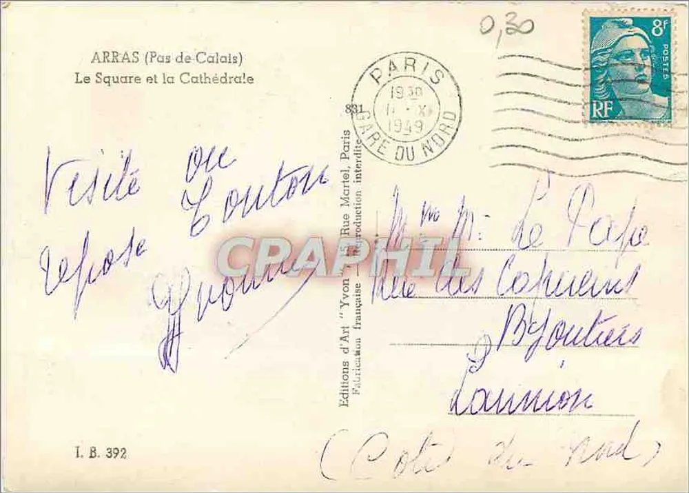Arras (Pas-de-Calais) — O Square e a Catedral — Éditions d'Art 'Yvon' Paris - Verso