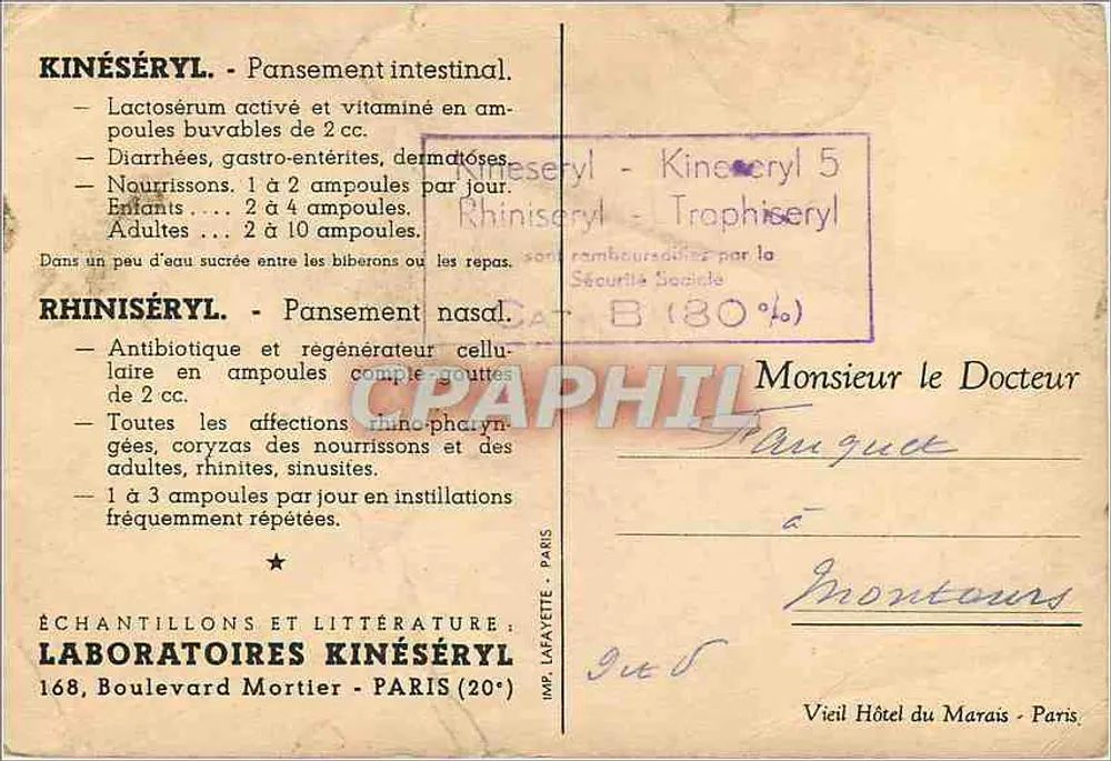 Velho Hotel do Marais — Paris — Editora: IMP. LAFAYETTE - PARIS - Verso