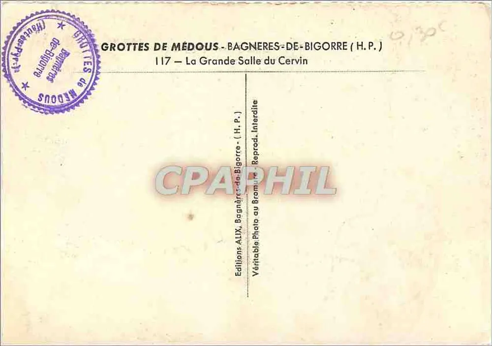 Grottes de Médous - Bagnères-de-Bigorre — Die Große Halle des Cervin — Editions AUX - Rückseite