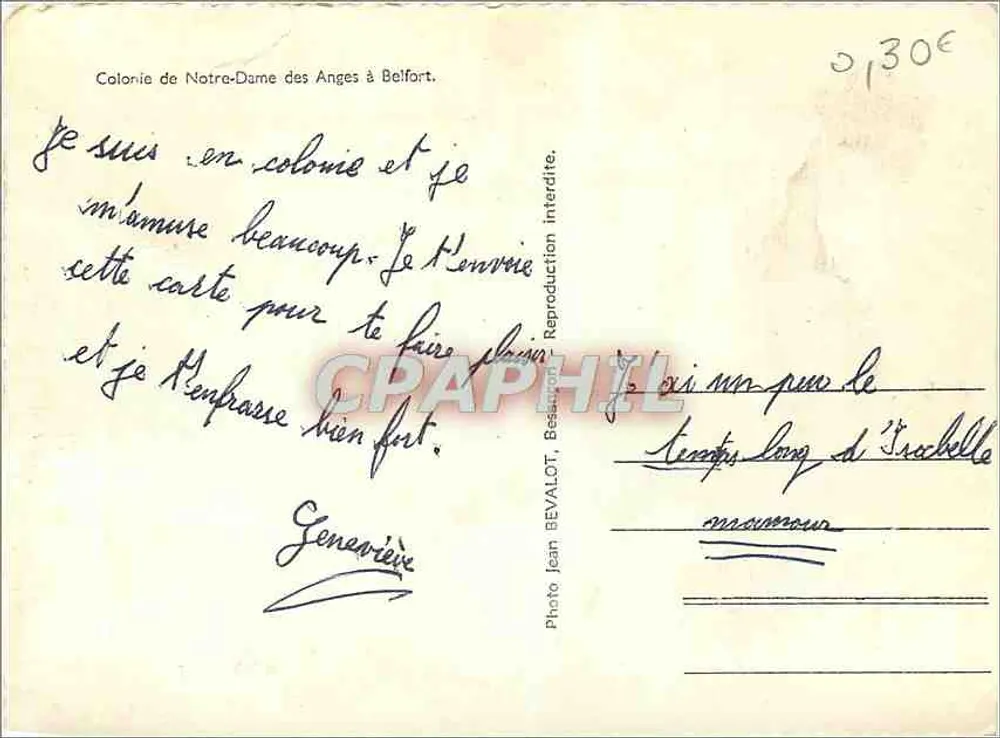 Colônia de Nossa Senhora dos Anjos em Belfort — Foto Jean BEVALOT — número de série não visível - Verso