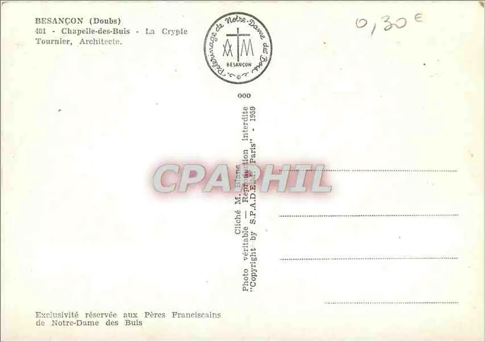 BESANÇON (Doubs) - Capela dos Buis - A Cripta — Tournier, Arquiteto - Verso