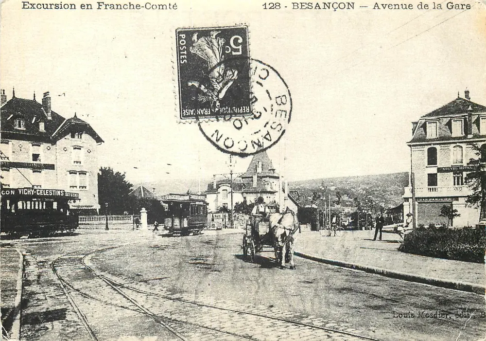 Excursão na Franche-Comté — Besançon — Avenida da Estação — Louis Mosdier, editor - Frente