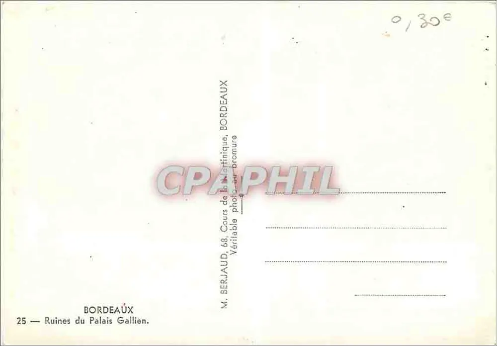 Ruínas do Palácio Gallien — Bordeaux — M. Berjaud, 68, Cours de la Martinière - Verso